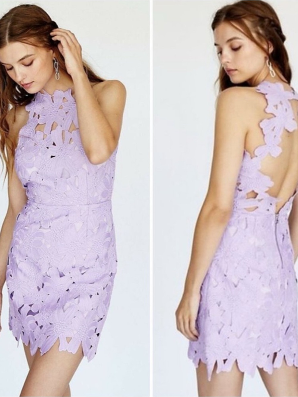 Free People Saylor Lilac Lace Halter Mini Dress - Women's Floral Cutout